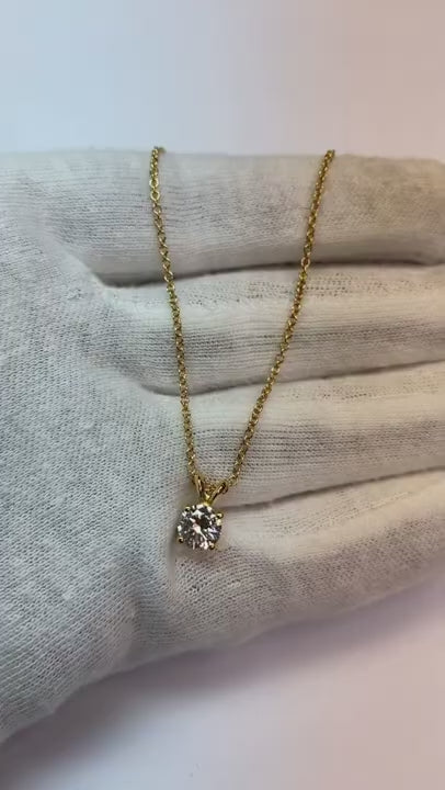 1 Carat Solitaire Round Natural Earth Mined Diamond Necklace Pendant White Gold 14K