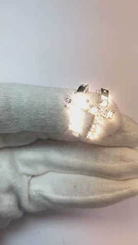 2.1 Ct Round Cut Natural Earth Mined Diamond Cross Hoop Earring 14K White Gold