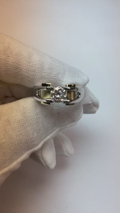 Two Tone Men's Solitaire Diamond Ring 1 Carat