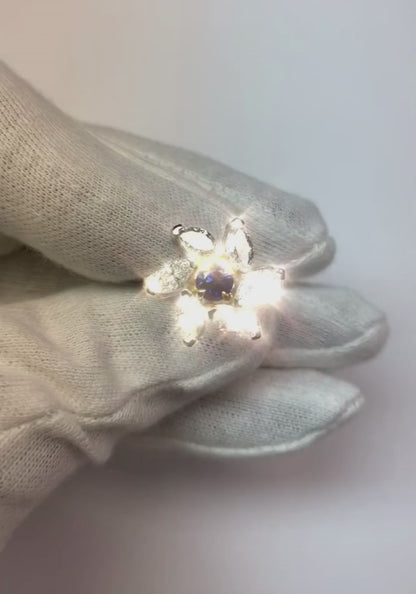 Marquise Natural Earth Mined Diamond Round Sapphire Ring Flower Style 2.50 Carats Two Tone
