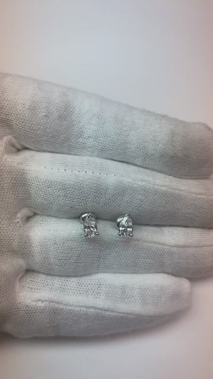 1 Carat Pear Cut Solitaire Natural Earth Mined Diamond Stud Earring 14K White Gold