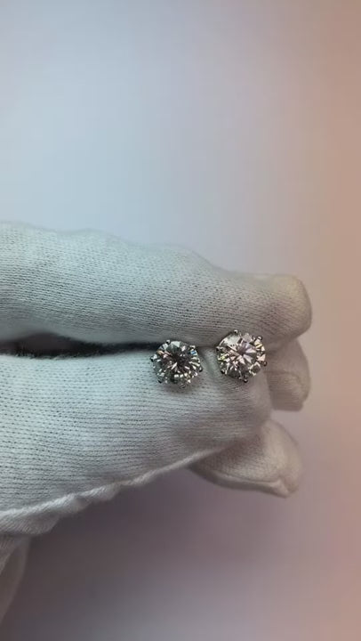 3 Carats Round Natural Earth Mined Diamond Stud Earrings White Gold 14K