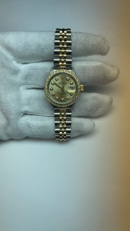 Two Tone Champagne Diamond Dial Bezel Lady Watch Rolex Datejust