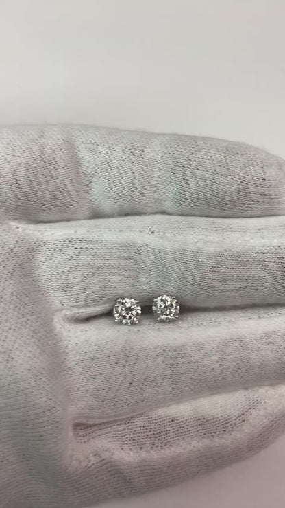 Round Natural Earth Mined Diamond Stud Earrings 1.60 Carats White Gold 14K