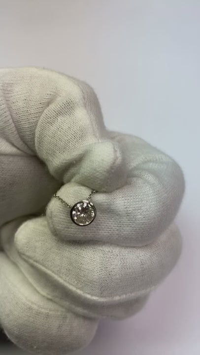 Bezel Setting Genuine Natural Earth Mined Diamond Necklace Pendant 1 Carat White Gold Round Cut
