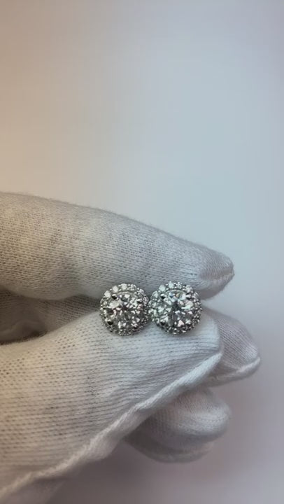 Halo Natural Earth Mined Diamond Stud Earrings 2.32 Carats