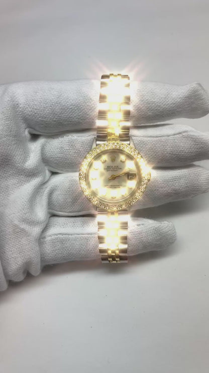 Ladies Rolex Datejust 26 mm  Mother Of Pearl Dial Double Row Diamond Bezel