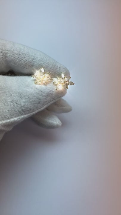 3 Carats Pear Shape Round Real Natural Earth Mined Diamond Cluster Earrings Gold