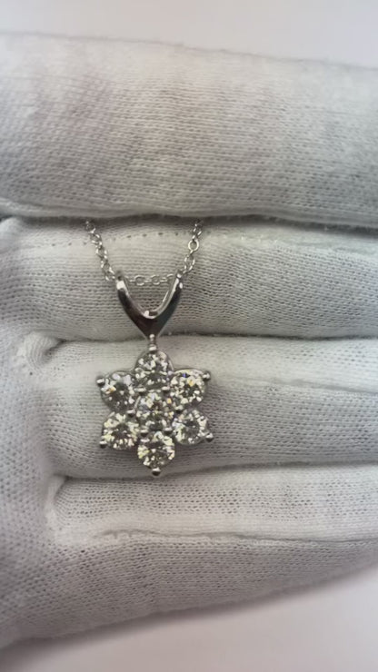 3.5 Ct Natural Earth Mined Diamond Flower Style Necklace Pendant White Gold Women Jewelry