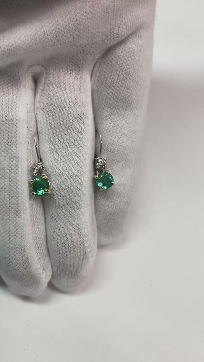 Natural Real ( Not Lab Grown ) Genuine Green Emerald GIA With Diamonds Earrings Lever Backs