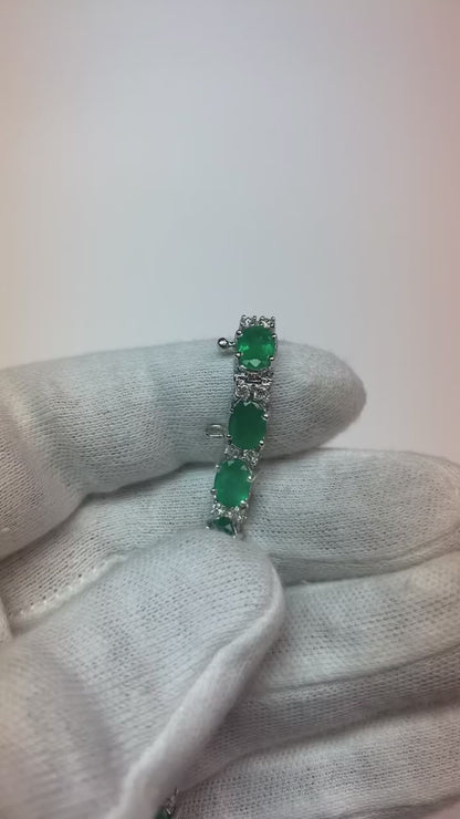 Oval Green Emerald & Round Natural Earth Mined Diamond Tennis Bracelet 15.25 Carats Jewelry