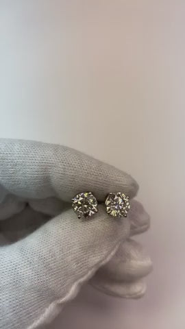 White Gold 14K Round 4 Carat Natural Earth Mined Diamonds Pair Studs Women Earring