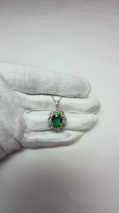 Natural Real ( Not Lab Grown ) New Big Green Emerald GIA Gemstone Halo Pendant