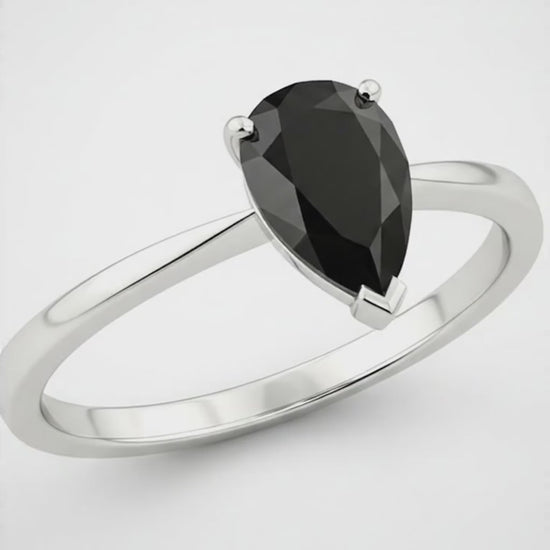 7 Carat Pear Black Diamond Solitaire Ring Natural 14K White Gold