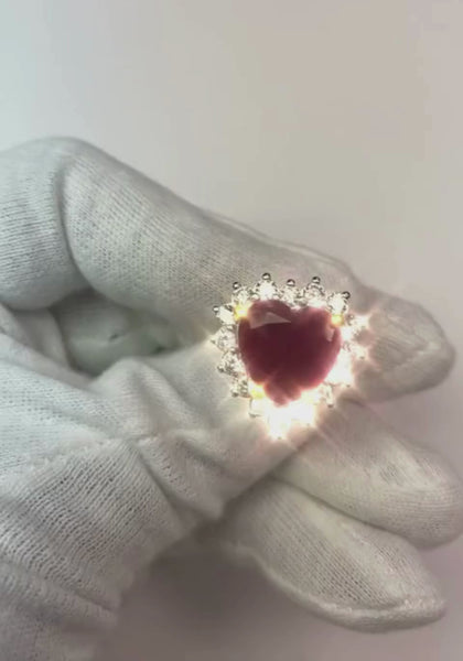 12.75 Ct Heart Shaped Red Ruby Diamond Ring White Gold 14K New