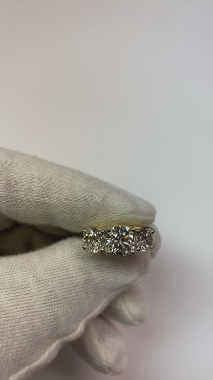 4.01 Carat Natural Earth Mined Diamonds Three Stone Engagement Ring Two Tone Gold New