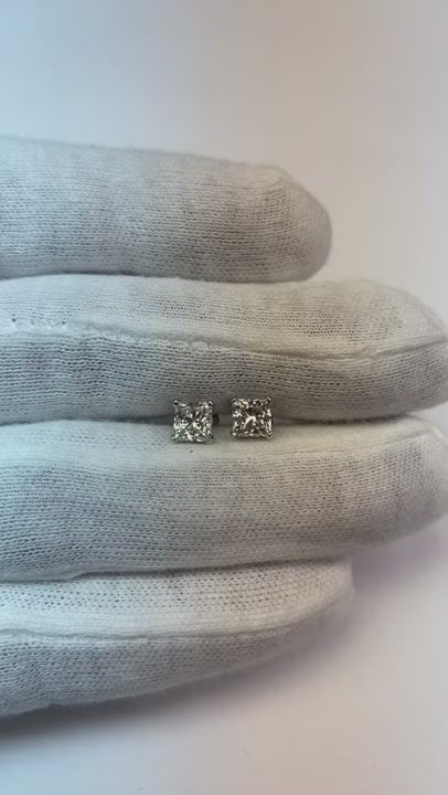 Princess Shaped F Vs1 Real Natural Earth Mined Diamond Stud Earrings 2.0 Carat White Gold 14K