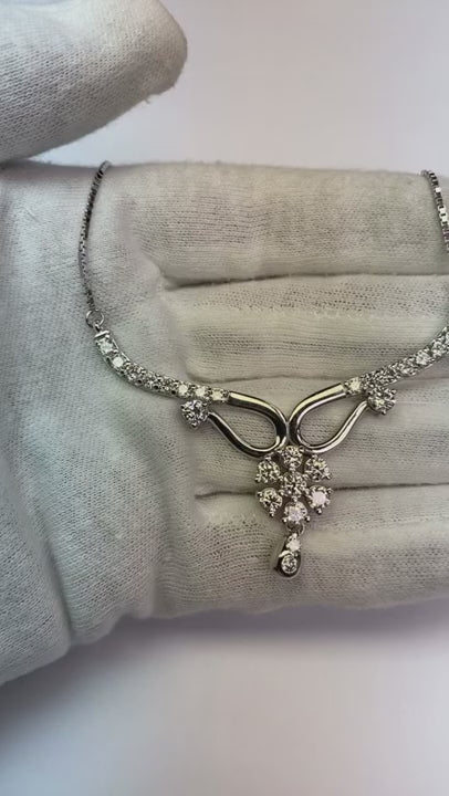 14K White Gold Round Natural Diamond Diamond Lady Necklace Sparkling Jewelry 4 Carats