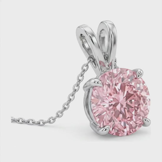 5 Carat Round Pink Lab Grown Diamond Solitaire Pendant 14K White Gold