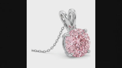 5 Carat Round Pink Lab Grown Diamond Solitaire Pendant 14K White Gold
