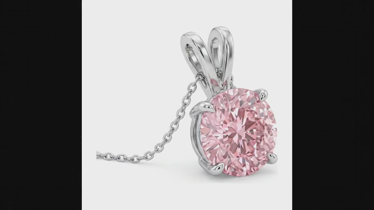 5 Carat Round Pink Lab Grown Diamond Solitaire Pendant 14K White Gold