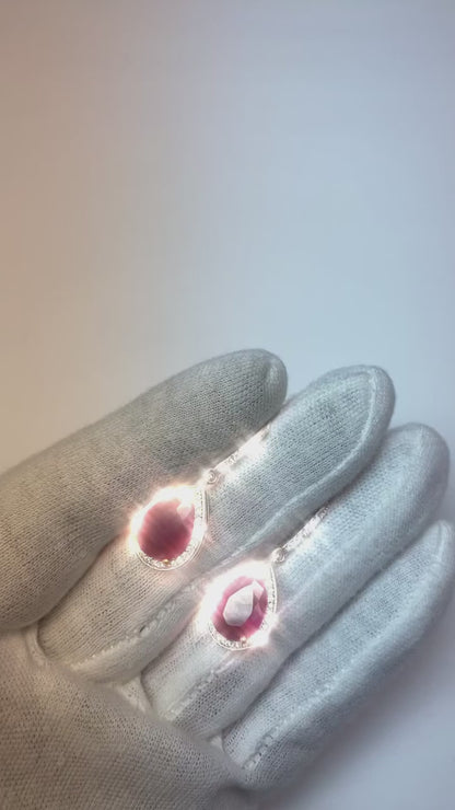 8 Carats Red Pear Cut Ruby With Natural Earth Mined Diamond Dangle Women Gold Earring