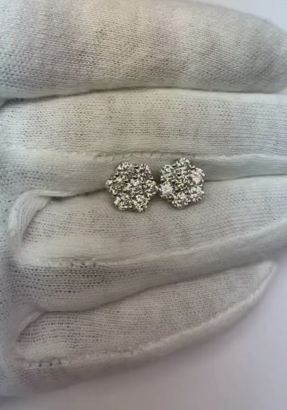 2.1 Ct Round Natural Earth Mined Diamond Cluster Women Earring 14K White Gold