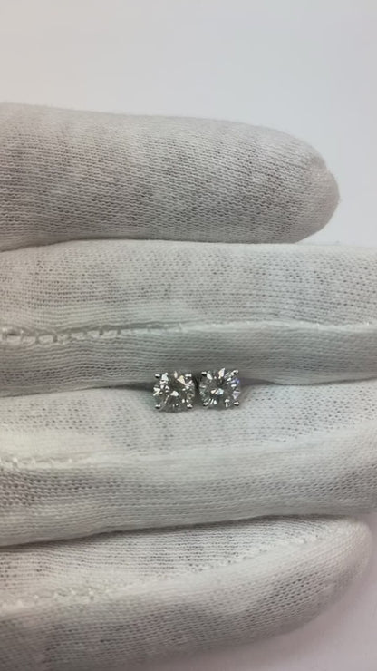 Round Natural Earth Mined Diamond Stud Earrings 1.50 Carats Prong Style White Gold 14K