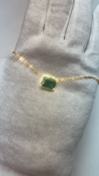 4 Ct Solitaire Green Emerald Pendant Necklace 14K Yellow Gold