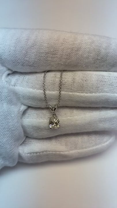 Solitaire Pear Pendant Necklace 1 Carat White Gold 14K Natural Earth Mined Diamond