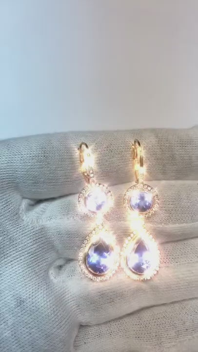 9 Carat Tanzanite Dangle Earrings With 14K White Gold