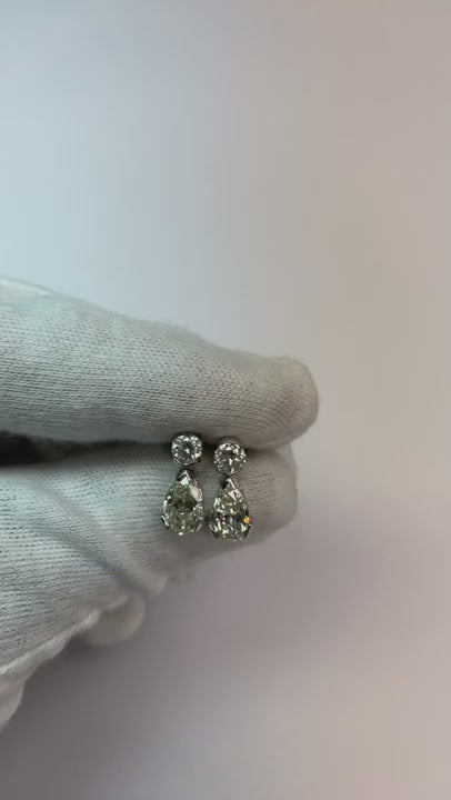 2.5 Carats Pear And Round Cut Ladies Drop Earring Natural Earth Mined Diamond