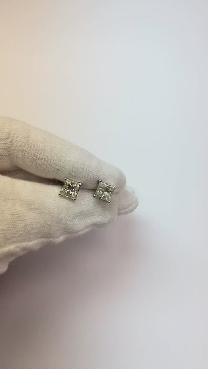 4 Ct Princess Cut Natural Earth Mined Diamond Stud Earring 14K White Gold