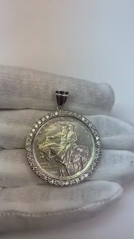 White Gold Dollar Natural Earth Mined Diamond Bezel Pendant 2 Carats (Coin not included)