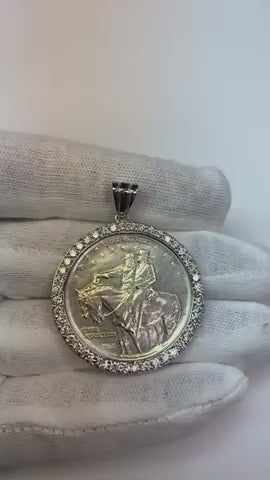 White Gold Dollar Mined Diamond Bezel Pendant 2 Carats (Coin not included)