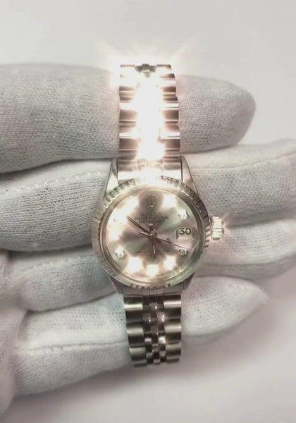 Bezel Silver Diamond Dial Rolex Datejust Women Watch Ss Bracelet