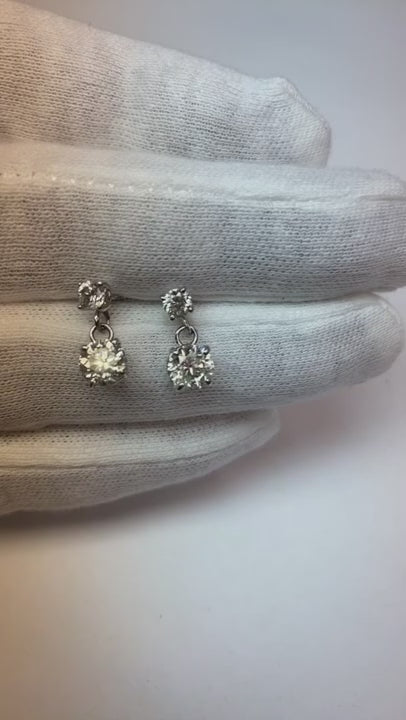 2.40 Carats Sparkling Round Brilliant Natural Earth Mined Diamonds Dangle Earrings Pair