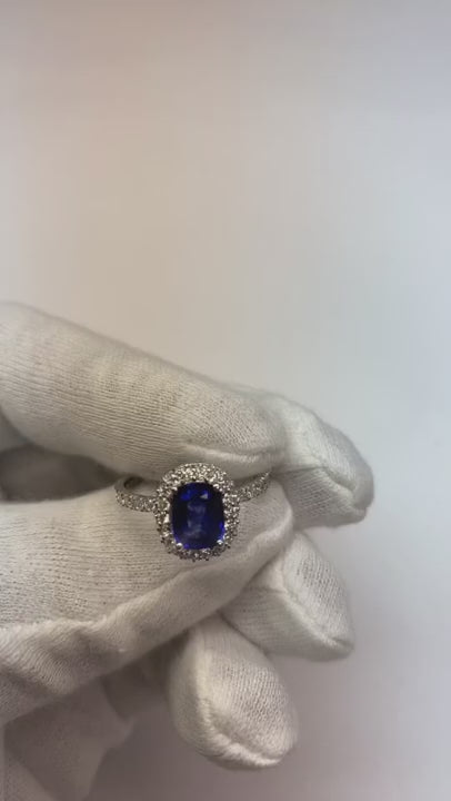 3 Ct Cushion Sri Lanka Blue Sapphire And Halo Natural Earth Mined Diamond Ring
