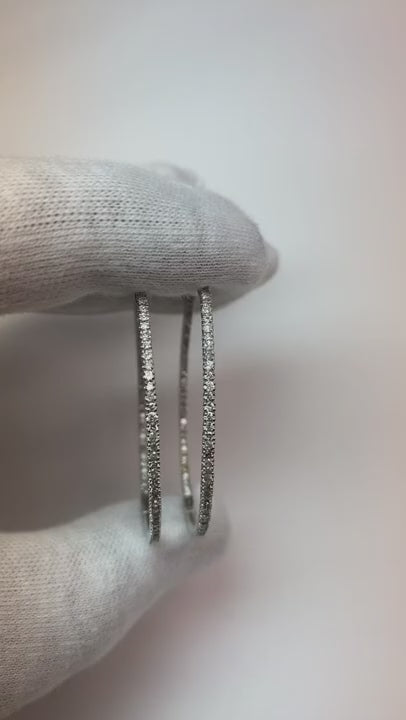 1.5 Ct Round Brilliant Natural Earth Mined Diamond Hoop Earring 14K White Gold