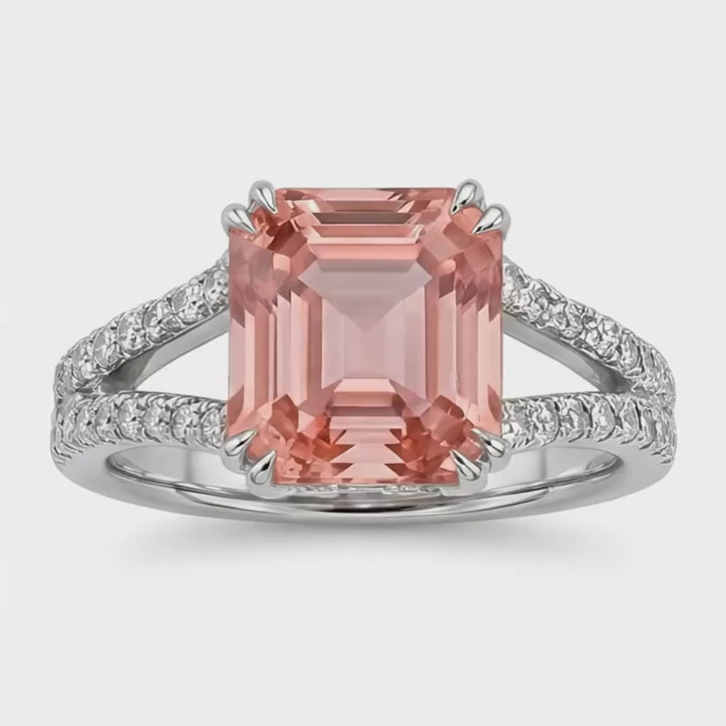 Emerald Padparadscha Bypass Ring Natural 14K White Gold