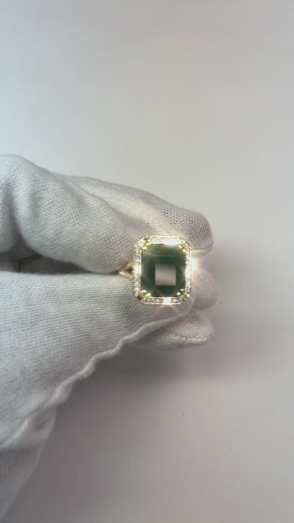 Zambian Green Emerald And Natural Earth Mined Diamond Engagement Ring 11.50 Carats Two Tone 14K