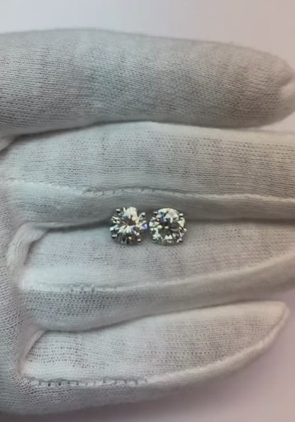 4 Carats Round Cut Prong Set Natural Earth Mined Diamonds Studs Earring White Gold