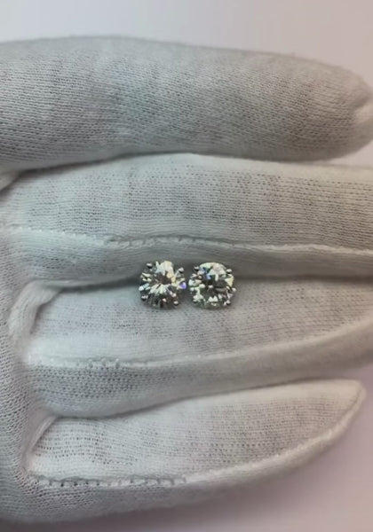 4 Carats Round Cut Prong Set Diamonds Studs Earring White Gold