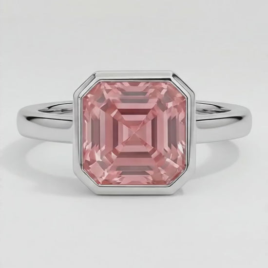 Asscher Cut Padparadscha Bezel Solitaire Ring Natural Platinum