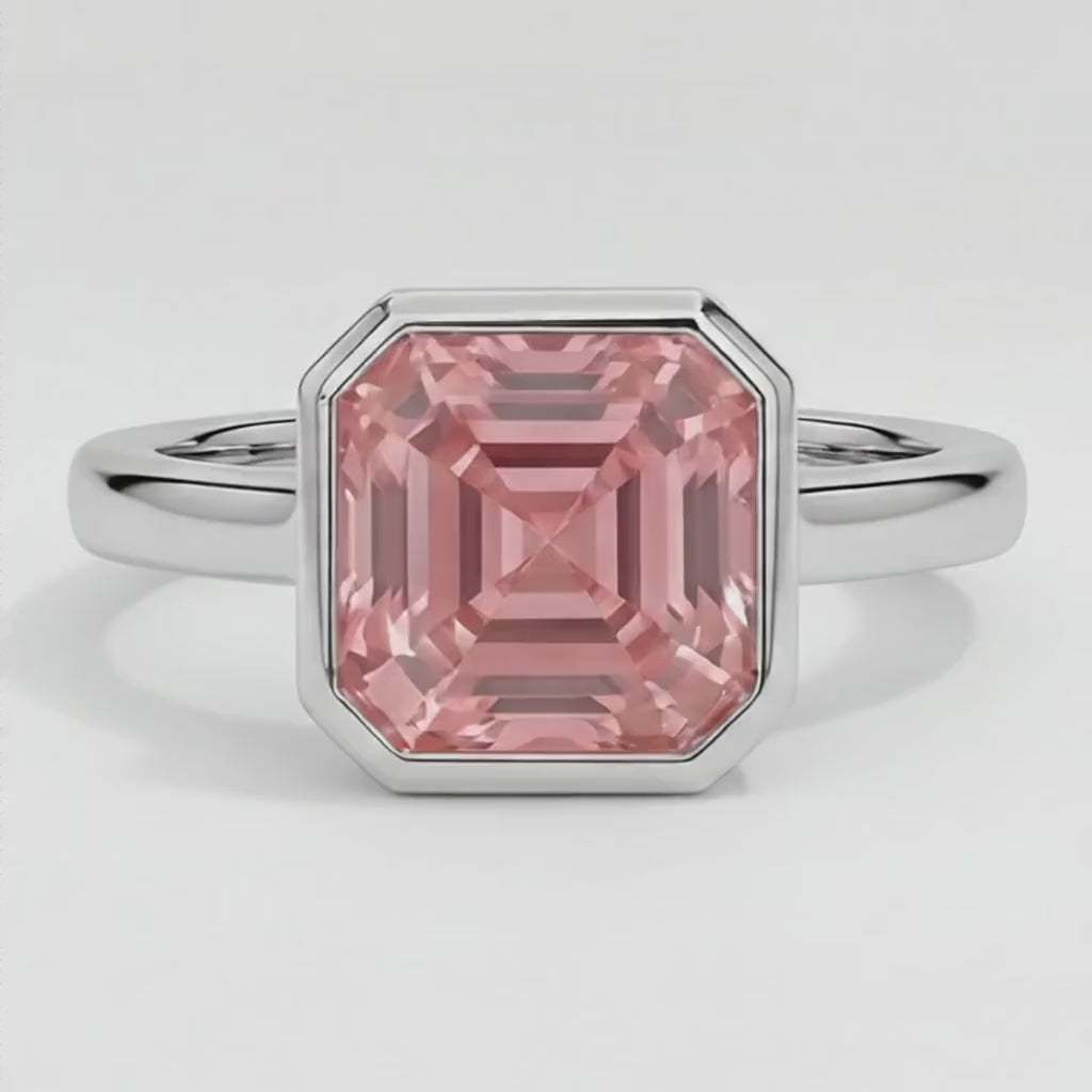 Asscher Cut Padparadscha Bezel Solitaire Ring Natural Platinum