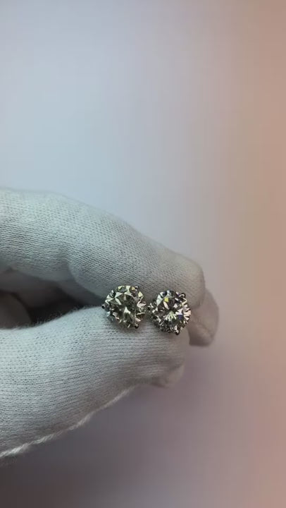 Natural Earth Mined Diamond Stud Earring 6 Ct. Big Round Solid White Gold 14K Prong Set