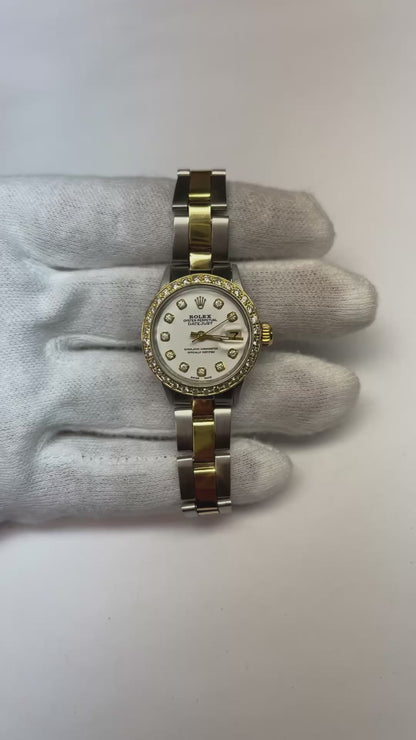Datejust Rolex Ladies Watch Two Tone Oyster Bracelet Diamond Dial