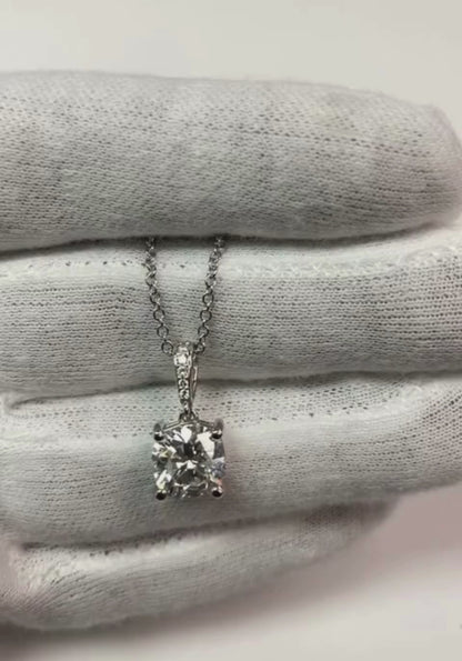 Cushion And Round Cut 3.25 Ct. Natural Earth Mined Diamond Pendant Necklace Gold 14K