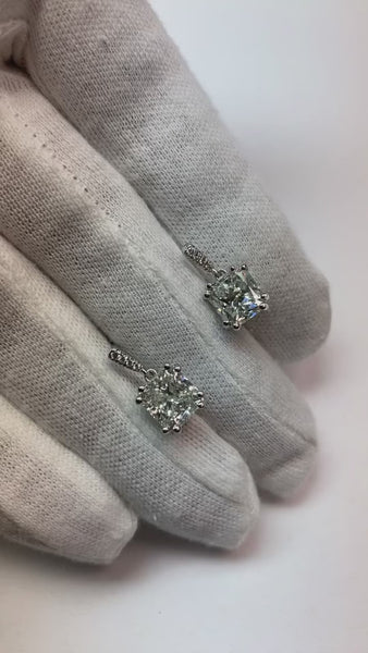 Diamond Halo Drop Earrings 6.50 Carats Cushion Old Cut White Gold