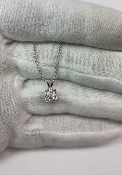 Round Natural Earth Mined Diamond Lady Solitaire Necklace Pendant 1 Carat White Gold 14K